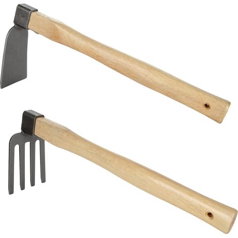 pezzi, zappa, attrezzo da giardino con manico in legno, zappa da giardino e rastrello per allentare, scavare, diserbare, trapiantare piantine e coltivare (1/5)