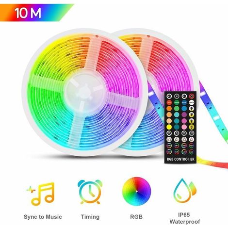 Ruban LED étanche 10m – RGB5050 12V multicolore – IP65 pour intérieur/extérieur – Fonction musicale avec télécommande infrarouge (1/5)