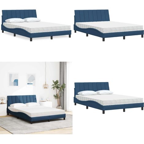 Bett mit Matratze "Hanko" Blau 140x190 cm Stoff - Schlafzimmerbett - Matratze für Schlafzimmer (1/5)