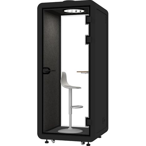 Cabine acoustique en aluminium et verre trempé - 1 personne - Avec mobilier - Noir - NABARU