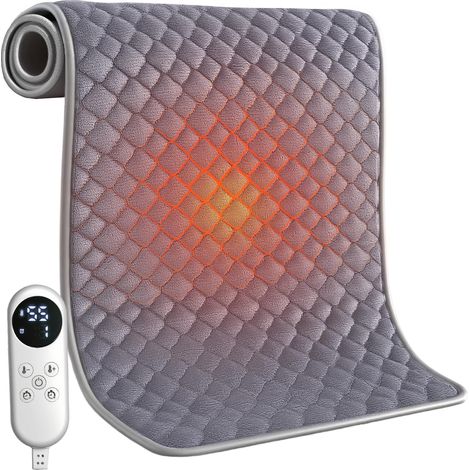 Coussin Chauffant avec Arrêt Automatique, 80x42cm Coussin Chauffant Cervicales XXL avec Niveaux de Chauffage 25-55°C, Minuterie 1-12H, Flanelle Cristal Allongée, Coton de Soie épaissi, Grand écran LED (1/5)