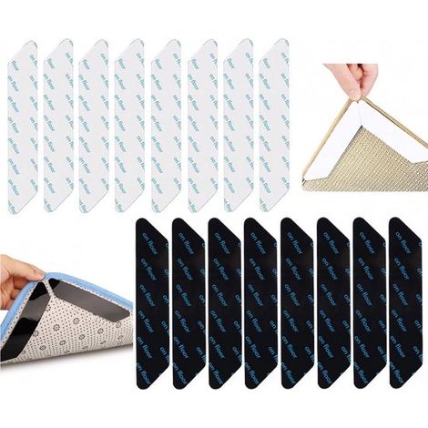 16 piezas, Cinta adhesiva de doble cara, 18 cm, Antideslizante, Almohadillas antideslizantes para debajo de la alfombra, Blanco y negro (1/5)