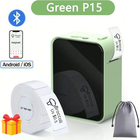 Impresora de etiquetas portátil Bluetooth P15, verde (1/5)