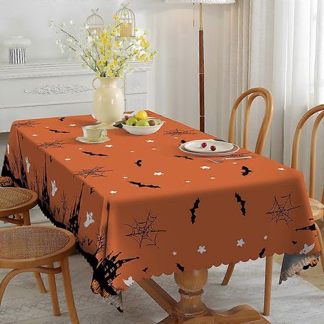 Nappe imprimée toile d'araignée pour décoration de fête d'Halloween, idéale pour le salon, la salle à manger ou la table basse. Trois nappes de 150 x 180 cm, imperméables et résistantes à l'huile. (1/5)