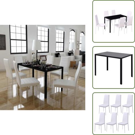 The Living Store Conjunto de mesa de comedor 7 piezas blanco y negro - Sillas de comedor