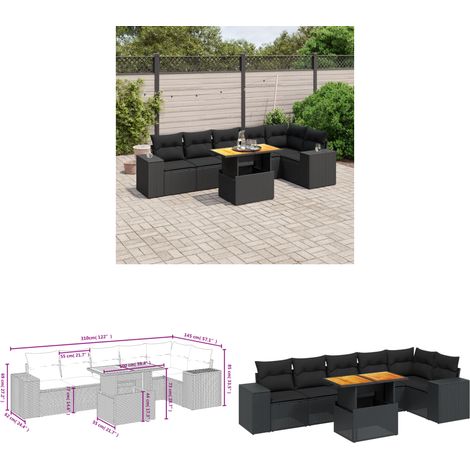 Salon de jardin 7 pcs avec coussins noir résine tressée - Ensemble Salon De Jardin - Meuble Extérieur - Résine Tressée - Rotin Synthétique - Table Extensible - Home & Living (1/3)