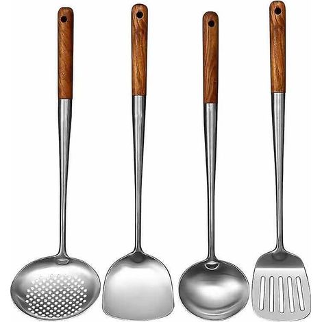 Spatule Wok - Cuillère À Soupe - Ensemble D'Ustensiles De Cuisine En Acier Inoxydable - Pour Cuisinière En Acier Inoxydable - Lot De 3 Pièces (1/5)