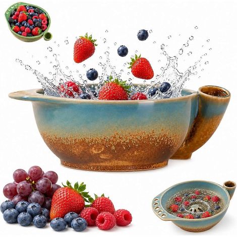 Bol à baies auto-essoreur passoire à fruits artisanale rinçage vortex 360° nettoyeur de légumes et assiette de service 1 couleur B (1/5)