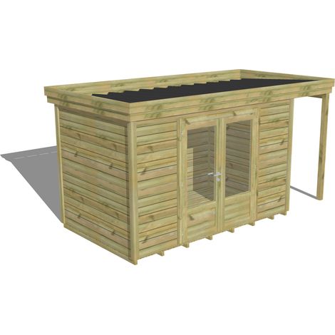 ABRI DE JARDIN bois Pin autoclave 27mm - 4,44x2,14m / 9,5m2 - Bac acier - Plancher bois (1/5)