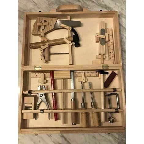 Werkzeugset für Kinder, Schreiner-Werkzeugkasten, echtes Werkzeug, Demontage und Montage, multifunktionaler Holzbearbeitungskasten, 16-teilig