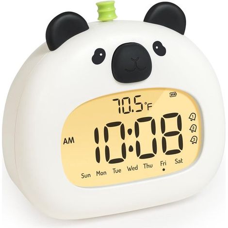 Réveil enfant en forme de panda avec veilleuse - Apprentissage du sommeil numérique ludique - Affichage LED - 3 alarmes - Compte à rebours (1/5)