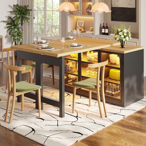 Ensemble multifonctionnel table à manger et armoire latérale, pivotant à 360°, système d'éclairage coloré intelligent, îlot de cuisine et mobilier de salle à manger, table à manger extensible pour îlo (1/5)
