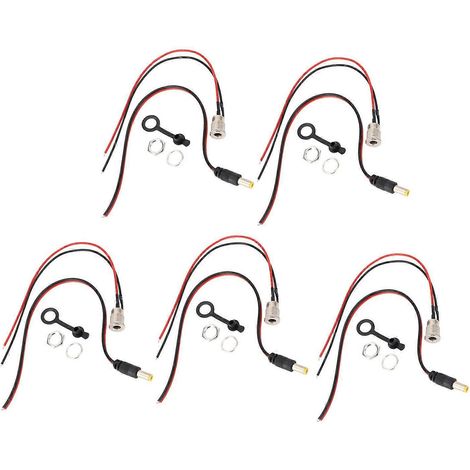 5er-Set Netzstecker-Kabel, DC 10A, 5,5 x 2,1 mm, 15 cm, 18 AWG, weiblicher Anschlussadapter mit wasserdichtem Stecker
