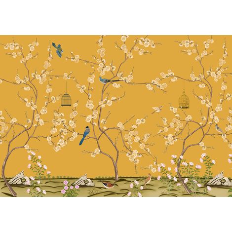 Papier peint panoramique - Fleurs Oiseaux - 130 cm x 91 cm (1/2)