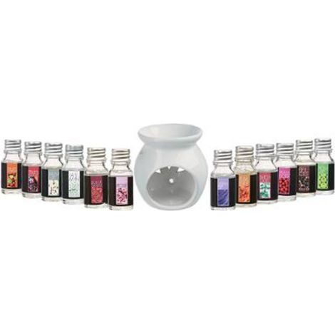 Brûle-Parfum & 12 Flacons d'Huiles 10ml Blanc (1/5)