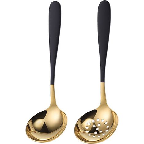 Lot de 2 cuillères à soupe en acier inoxydable doré, grande cuillère dorée, petite cuillère à soupe dorée, cuillère à soupe en métal pour la cuisine, compatible lave-vaisselle, facile à nettoyer, cuil (1/4)