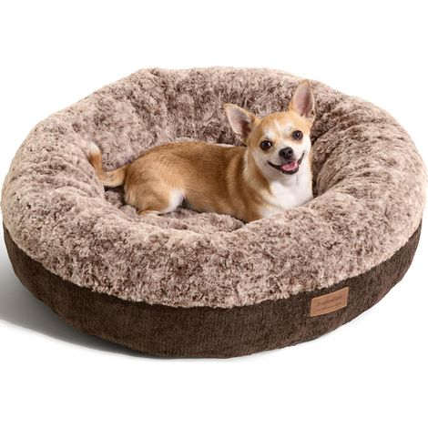 Panier Chiens Chats, en Peluche Extra-Épaisse, Donut Apaisant, Anti-Anxiété et Lavable, Lit Super Doux Haute Résistance, Rembourrage en Mousse Mémoire Orthopédique et Coton PP, Café (1/5)