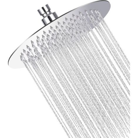 Shower Head Round Stainless Steel Shower Head with Water Saving Effect, 304 Stainless Steel 360° Rotating, Easy to Install and Clean, 25 cm (1/4)