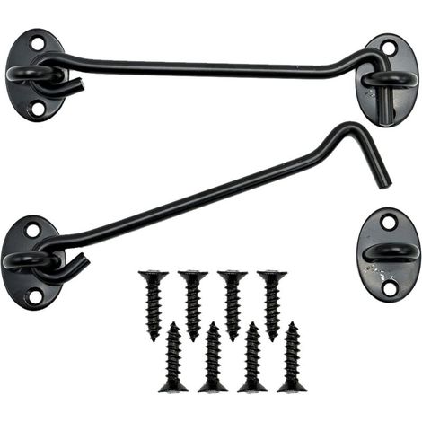 CSPARKV 2 Pièces Crochet Fermeture Porte,Serrure à Crochet de Porte en Acier Inoxydable Noir,Avec Vis de Montage,Pour Fenêtre,Porte de Grange,Porte de Hangar,Porte de Garage (2 pcs 15cm) (1/5)