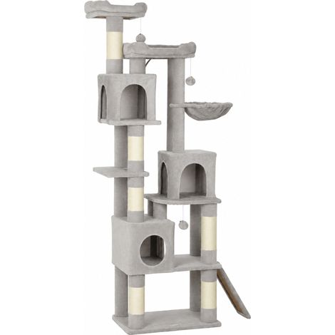PawHut Tiragraffi per Gatti Alto 200 cm con 6 Pali in Sisal, 2 Cucce e 3 Casette (1/5)