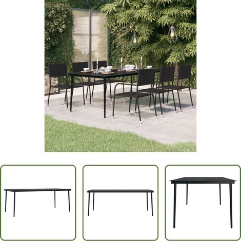 Balkon Esstisch - Garten-Esstisch Schwarz 200x100x74 cm Stahl und Glas (1/5)