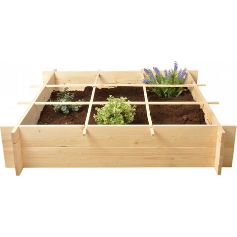 Esschert Design – Carré potager en bois 100x100x20 cm – 9 compartiments pour culture urbaine – Bois de pin certifié FSC – Montage sans outils (1/5)