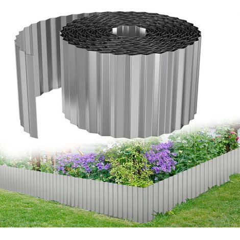 Bordure de pelouse flexible Délimitation de parterre 5m Longueur 15cm Hauteur Ondulé Délimitation de jardin Bordure de jardin en métal galvanisé Bordure de parterre pour pelouse Bordure de tonte Parte