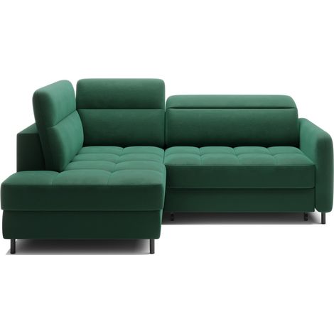 Sofá esquinero izquierdo convertible BARNEA 208 cm verde oscuro con almacenamiento (1/5)