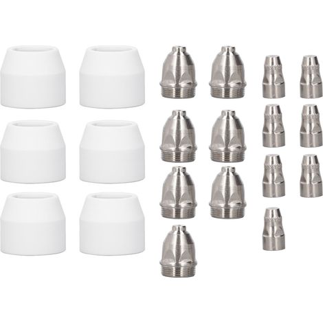 Lot de 20 pièces consommables pour torche de coupe plasma, céramique acier inoxydable, résistant à l'usure, embouts et buses de coupe. (1/5)