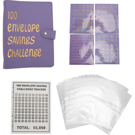 Classeur d'épargne en cuir PU imperméable A5 avec 100 enveloppes à espèces pour enfants et adultes violet (1/4)