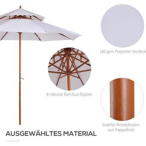 Parasol en bois massif blanc pour jardin et balcon, double toile, grand format, protection solaire extérieure (1/4)