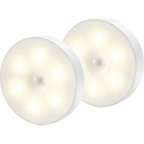 Veilleuse Led, Magnétique lampe detecteur de mouvement interieur avec tampons adhésifs gratuits, Coller n'importe où, Capteur sans fil USB rechargeable Blanc chaud Paquet de 2 -Versailles (1/5)