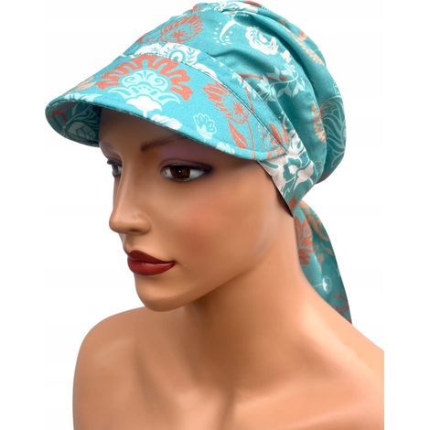 Turbante da donna Tess con visiera 464, sciarpa con volant, adatta anche per l'uso dopo la chemioterapia. (1/5)