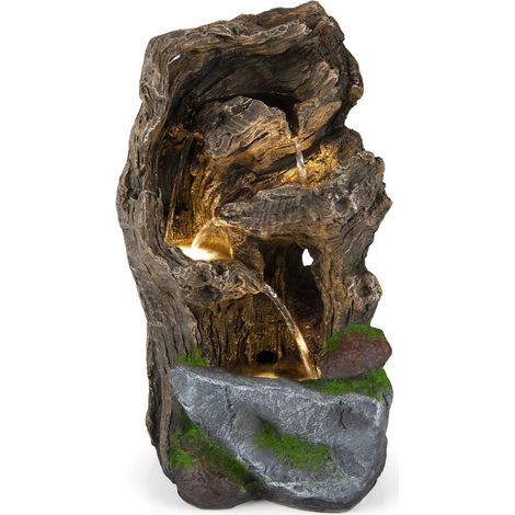 COSTWAY Fontaine de Jardin Extérieur 3 Niveaux avec Lumière LED, Fontaine à Eau, Cascade Nature Effet Pierre, Décoration pour Salon d'Intérieur et Terrasse, 26 x 28 x 53 CM (1/5)