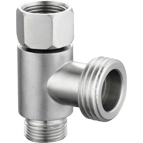 Raccord en T à 3 voies 3/8" et 1/2", en acier inoxydable, finition nickel brossé, pour conduite d'eau 3/8". (1/5)