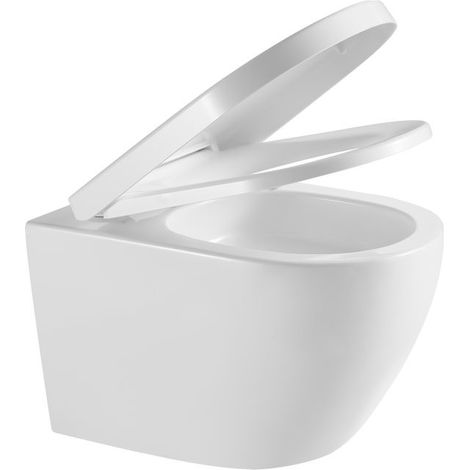 Cuvette de WC suspendue Pureline Fluxa Tornado 53,5 x 36 cm avec abattant épais blanc (1/5)