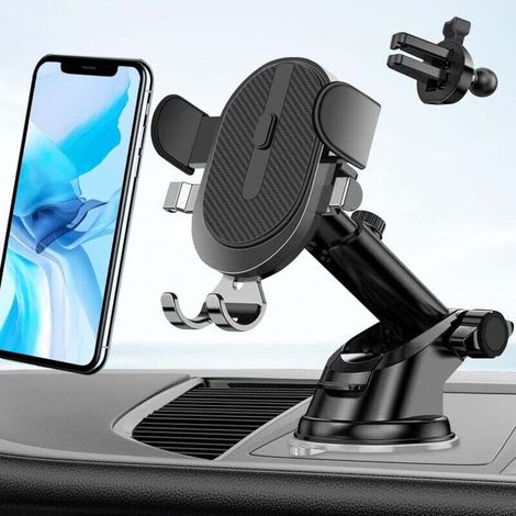Ulisem 3 en 1 Universel Réglable Ventouse Voiture Téléphone Support Voiture Voiture Smartphone Support Ventilation et Un Bouton Libération pour iPhone 13 Pro Max Samsung S9 S10 Huawei (1/4)
