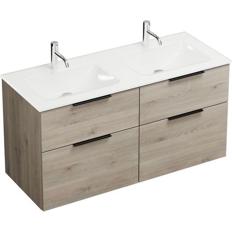 Burg Eqio Lavabo en verre + Meuble sous lavabo Chêne D.Flanelle/Blanc GR0200