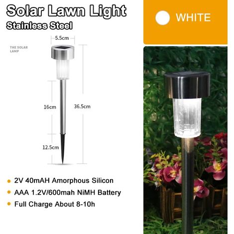 (Lot de 2 - Blanc ordinaire) Lampes solaires d'extérieur neuves, étanches, pour jardin, allée, cour, pelouse, terrasse, éclairage LED décoratif. (1/5)