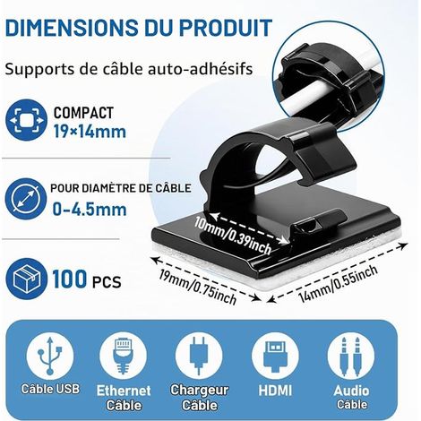 Cable Clips 21 x 17 mm, Cable Clips, Electric Cable Fastener, Cable Hooks, for Cable Management and Fastening of Garlands Black (1/2)