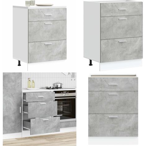 Mueble bajo de cocina "Lyon" de madera de ingeniería gris hormigón - Almacenamiento bajo cocina - Mueble bajo cocina