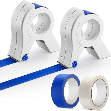 Lot de 2 applicateurs de ruban de masquage pour peinture, avec ruban blanc et bleu de 3,5 cm (1,4 pouce) chacun, masquage portable (1/5)