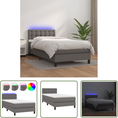 The Living Store Boxspringbett mit Matratze & LED Grau 80x200 cm Kunstleder - Boxspringbett - Betten - Schlafsofa - Doppelbett - Einzelbett (1/5)