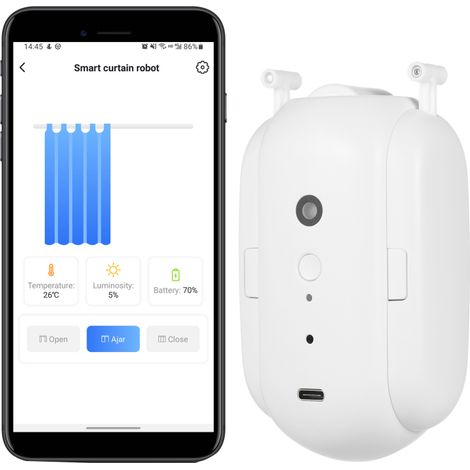 Robot ouvre-fermeture rideaux BT, moteur intelligent sans fil, minuterie, commande vocale, compatible Google Assistant (pour tringle) (1/5)