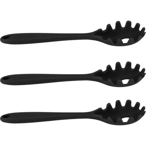 3 Pièces Cuillère Spaghetti en Silicone Alimentaire Résistant à la Chaleur, Fourchette et Cuillère Multifonction pour Pâtes, Ustensiles de Cuisine Noirs