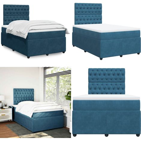 Sommier à lattes de lit et matelas bleu foncé 120x190cm velours - Sommier à lattes - Matelas à ressorts ensachés (1/5)