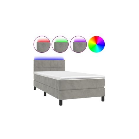Sommier à lattes de lit et matelas et LED Gris clair 90x200 (1/5)