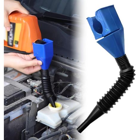 Entonnoir à huile voiture pliable bleu avec tuyau anti-déversement, entonnoir portable pour vidange auto et recharge essence moto (1/5)