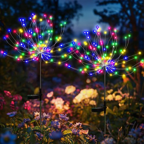 Lot de 2 Solaires Extérieur Jardin,120 LED Feux d'artifice Solaires,Étanche Lampe Solaire de Pissenlit pour Cour, Pelouse, Fête, Patio, Décoration de Mariage (coloré) (1/5)