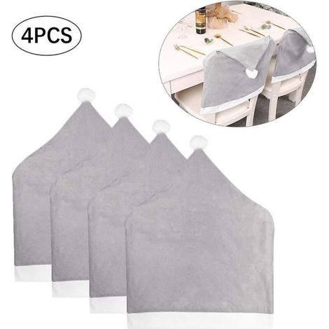 Lot de 4 housses de dossier de chaise de salle à manger en forme de chapeau de Père Noël gris (1/3)